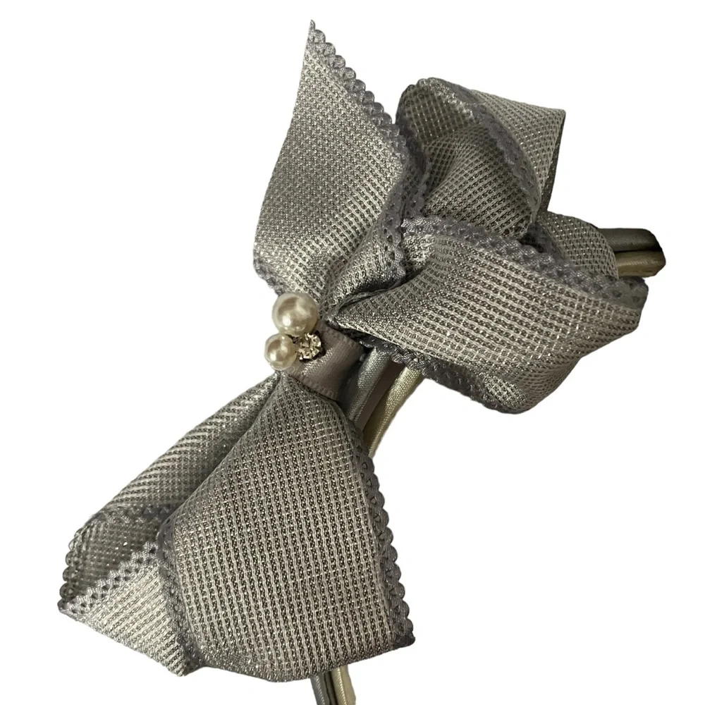 Copper key Girls headband 2 PC set bows silver ivory NEW